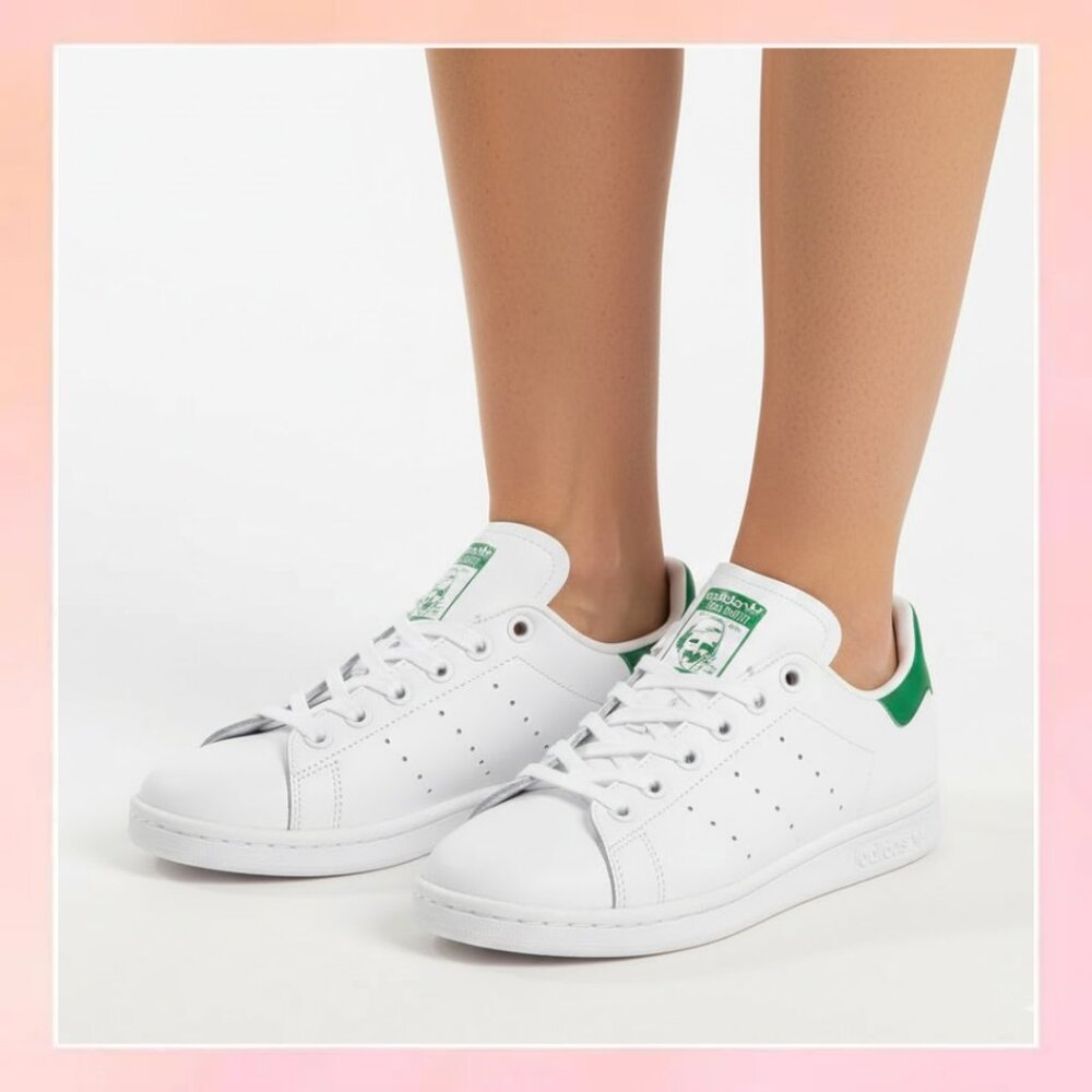 Adidas Stan Smith White Green Leather Sneakers Size 4